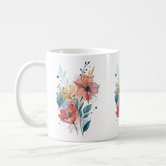 Vibrant Floral Watercolor Design Kaffemugg (Vänster)