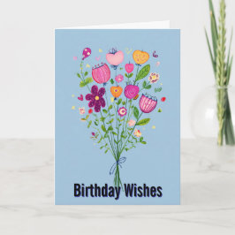 Vibrant Floral Watercolor Happy Birthday Kort