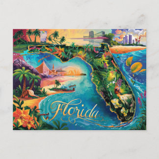Vibrant Florida Karta Art Vykort