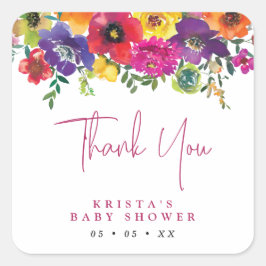 Vibrant Flowers Baby Shower Tack Fyrkantigt Klistermärke