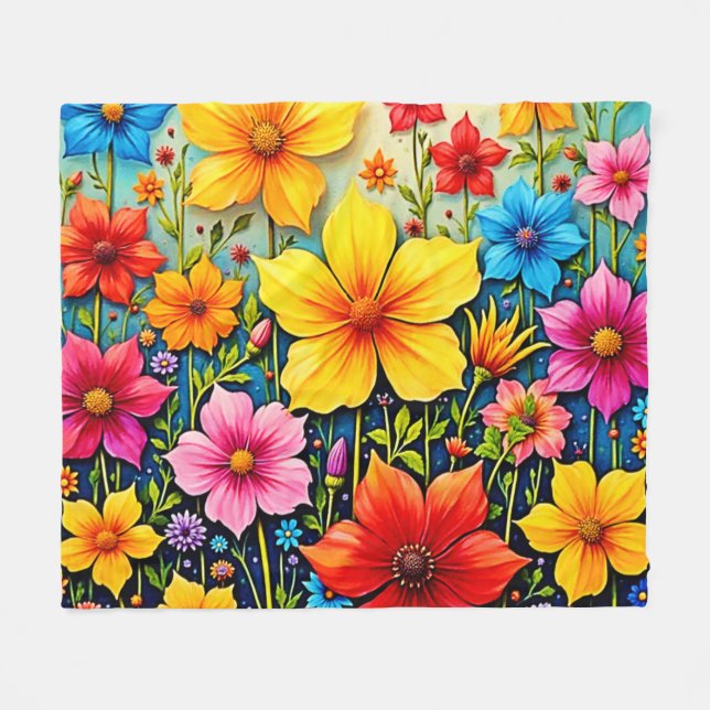 Vibrant Flowers: Garden of Joy Art Fleecefilt (Framsidan (Horisontell))