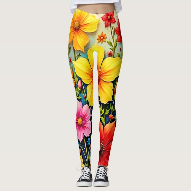 Vibrant Flowers: Garden of Joy Art Leggings (Framsida)