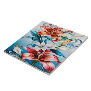 Vibrant Flowers i Bloom, omgiven av snurrar Kakelplatta