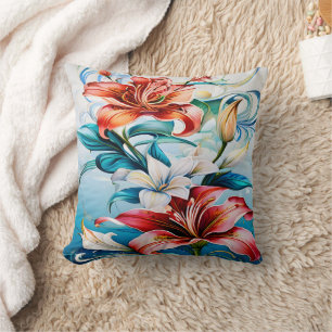Vibrant Flowers i Bloom, omgiven av snurrar Kudde