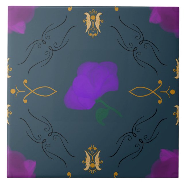 Vibrant Flowers i Lila - dekorationsrum i hemmet Kakelplatta (Framsidan)