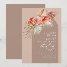 Vibrant Flowers och Pampas Grass Boho Bröllop Inbjudningar