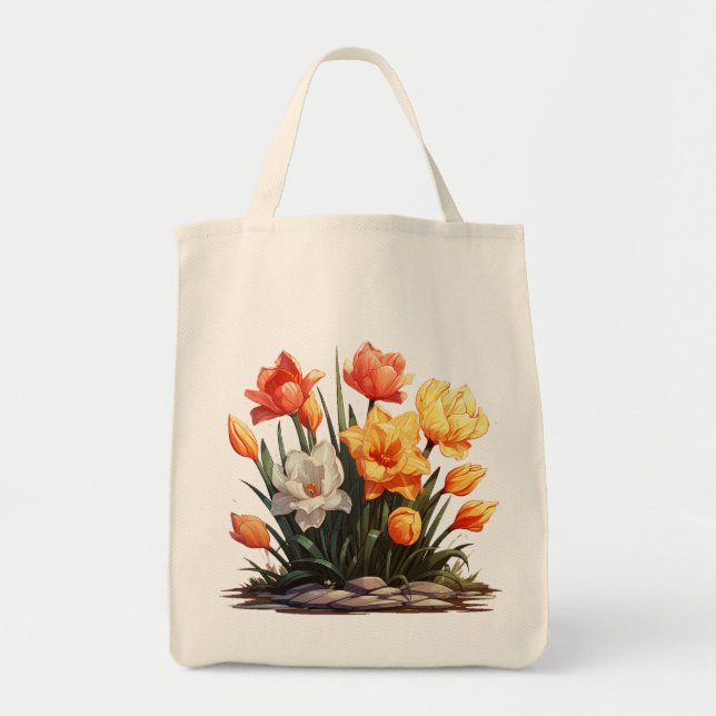 Vibrant Flowers Tote Tygkasse (Framsidan)