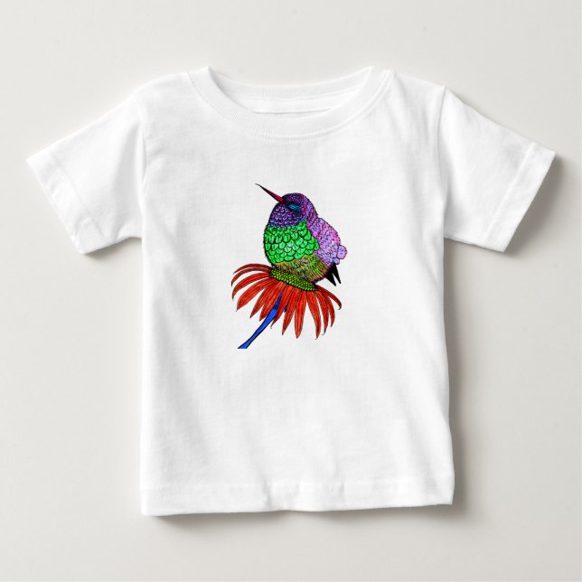 Vibrant Fluffy Baby Hummingbird T Shirt (Framsida)