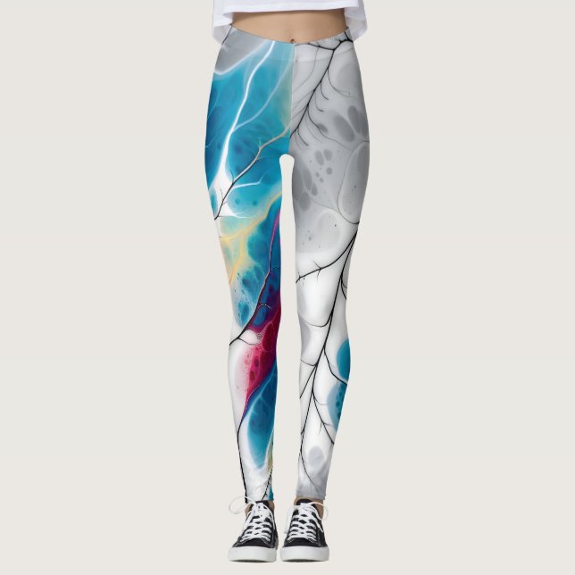 Vibrant Fluid Neural Leaf Vein Abstract Wrap Leggings (Framsida)
