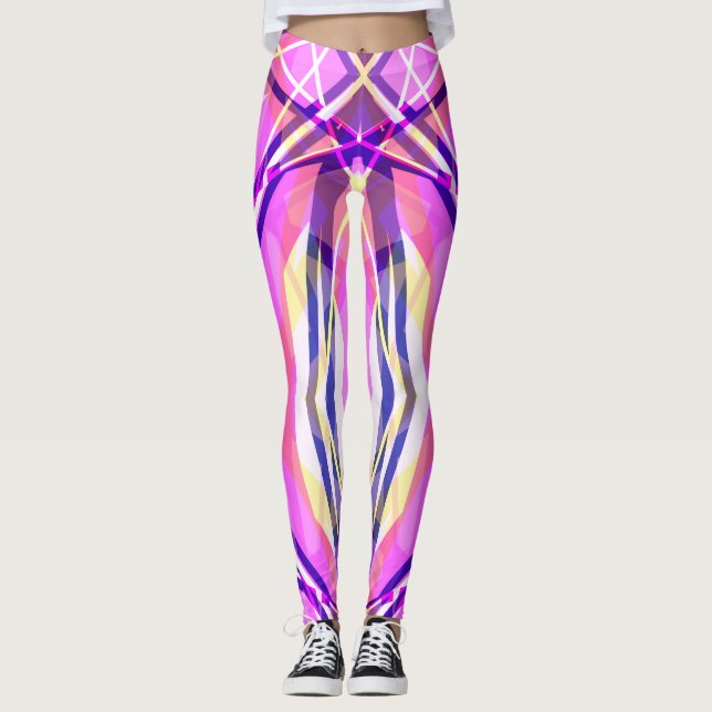 Vibrant Fold Rosa Blue Gult White Funky Gym Leggings (Framsida)
