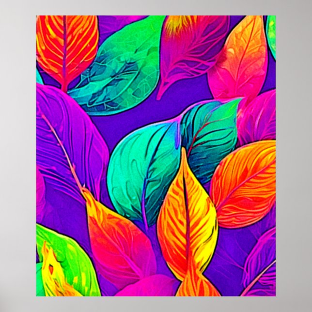 Vibrant Foliage: Tecknad Neon Poster (Framsidan)
