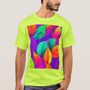 Vibrant Foliage: Tecknad Neon T Shirt
