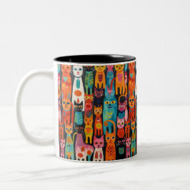 Vibrant Folk Art Cats Mönster Mugg
