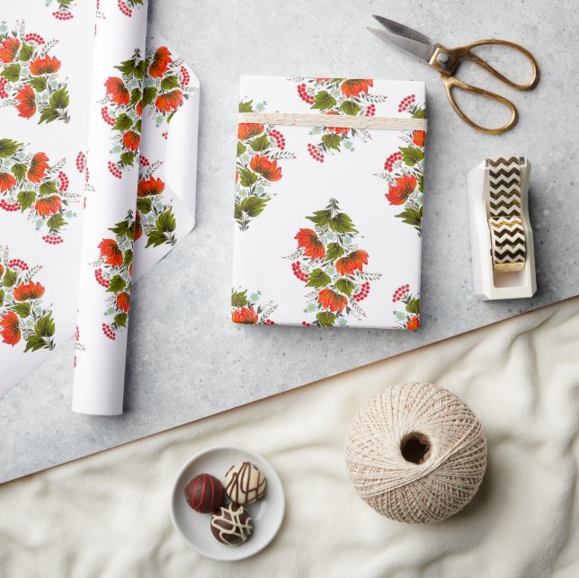 Vibrant Folk Art Floral Wrapping Paper Presentpapper (Hantverk)