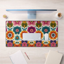 Vibrant Folk Art Flowers 70s Retro-Blommönster