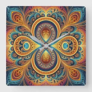 Vibrant Fractal Art Fyrkantig Klocka