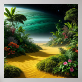 Vibrant främmande landskap med lush Vegetation Poster