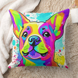 Vibrant Frenchie Bulldog Puppy Art Kudde