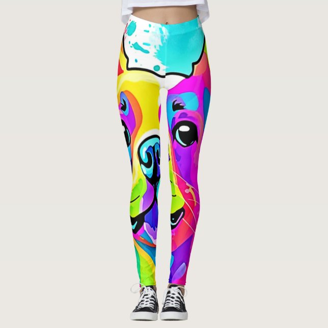 Vibrant Frenchie Bulldog Puppy Art Leggings (Framsida)