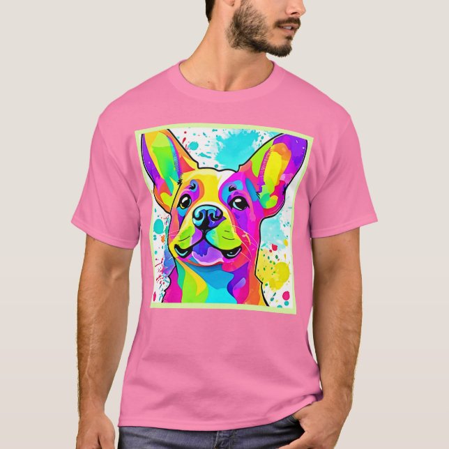Vibrant Frenchie Bulldog Puppy Art T Shirt (Framsida)