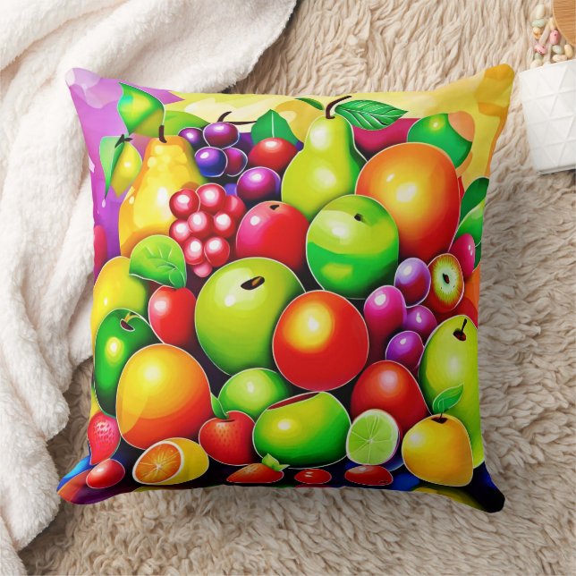 Vibrant Fruit Medley Art Kudde (Filt)