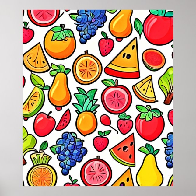 Vibrant Fruit Mönster Poster (Framsidan)
