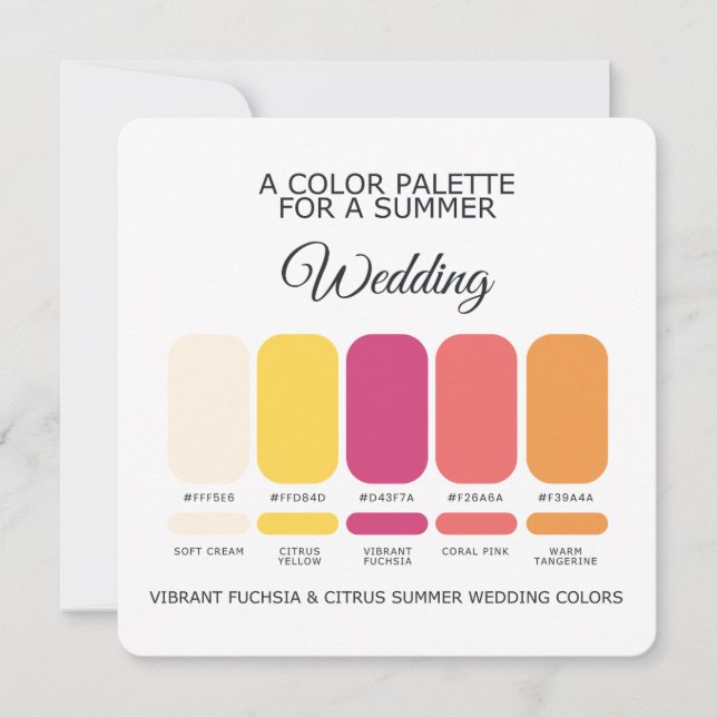 Vibrant Fuchsia Citrus Summer Wedding Palette Card Inbjudningar (Framsida)