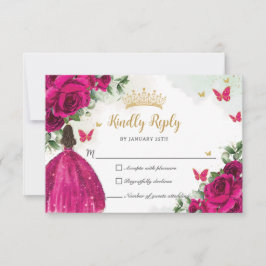 Vibrant Fuchsia Rosa Blommigt Princess Quinceañera OSA Kort