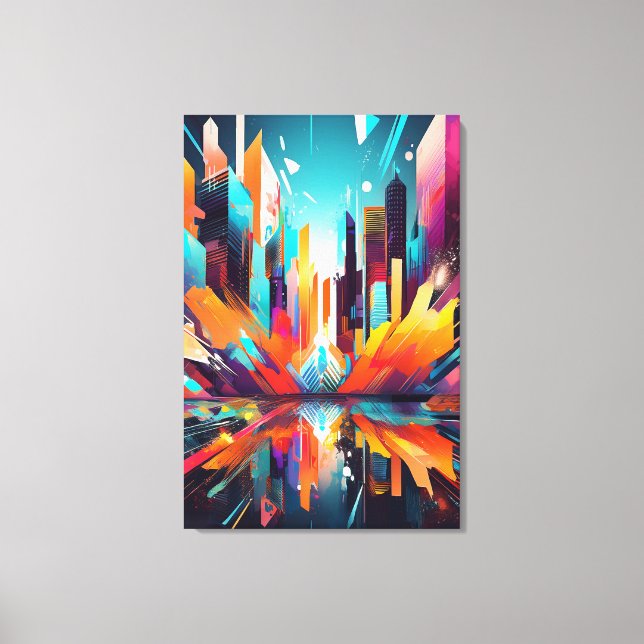 Vibrant Futuristic Abstract Urban Skyline Canvas (Framsida)