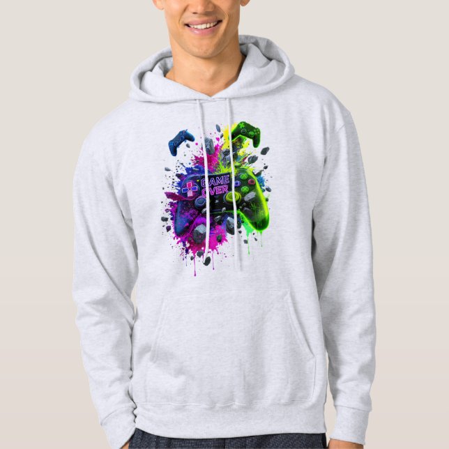 Vibrant 'GAME OVER' Controller T-Shirt Hoodie (Framsida)