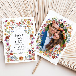 Vibrant Garden Blommigt Colorful Wildblommonogram Spara Datumet