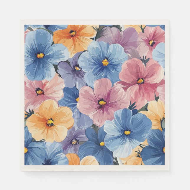 Vibrant Garden Pastel Flower Sömlös konst Pappersservett (Framsidan)