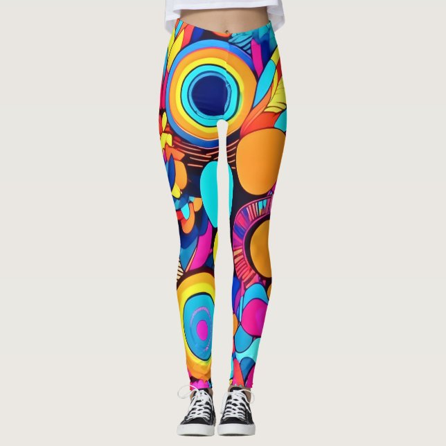 Vibrant Geometric Abstrakt Mönster Leggings (Framsida)