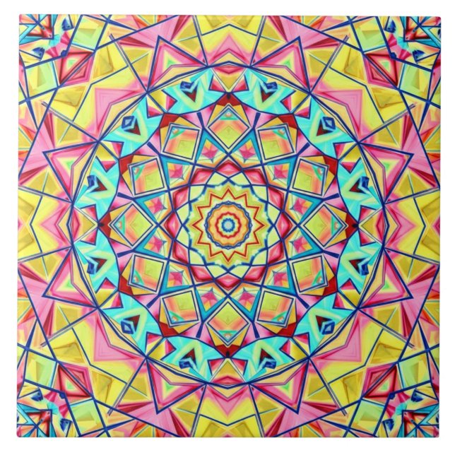 Vibrant Geometric Kaleidoscope Pattern Kakelplatta (Framsidan)