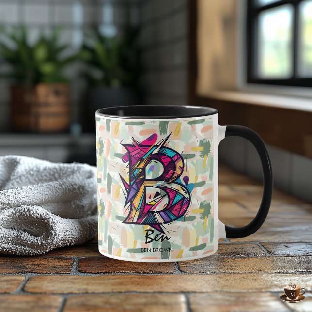 Vibrant Geometric Monogram Mugg - B för Ben (Skapare uppladdad)