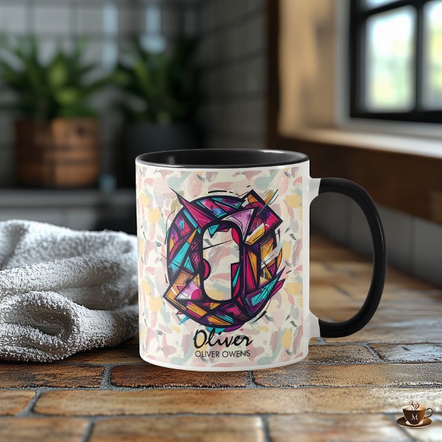 Vibrant Geometric Monogram Mugg - O för Oliver (Skapare uppladdad)