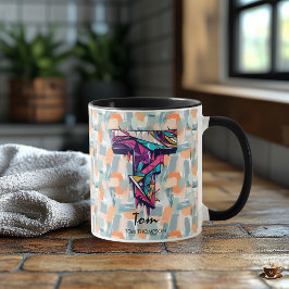 Vibrant Geometric Monogram Mugg - T för Tom