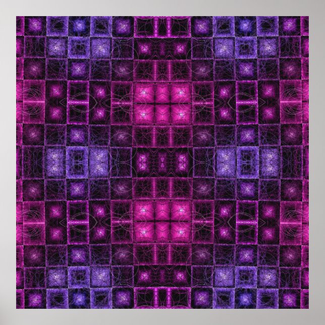 Vibrant Geometric Mönster Neon Lila Rosa Cubes Poster (Framsidan)