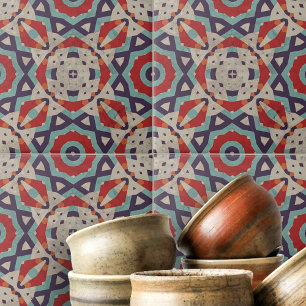 Vibrant Geometric Mosaic Stone Struktur Mönster Kakelplatta