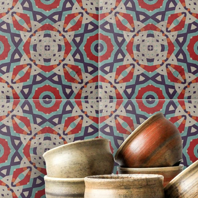 Vibrant Geometric Mosaic Stone Struktur Mönster Kakelplatta (Skapare uppladdad)