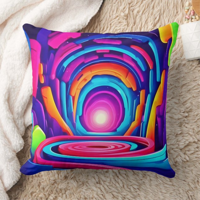 Vibrant Geometric Neon Art-tunneldesign Kudde (Filt)