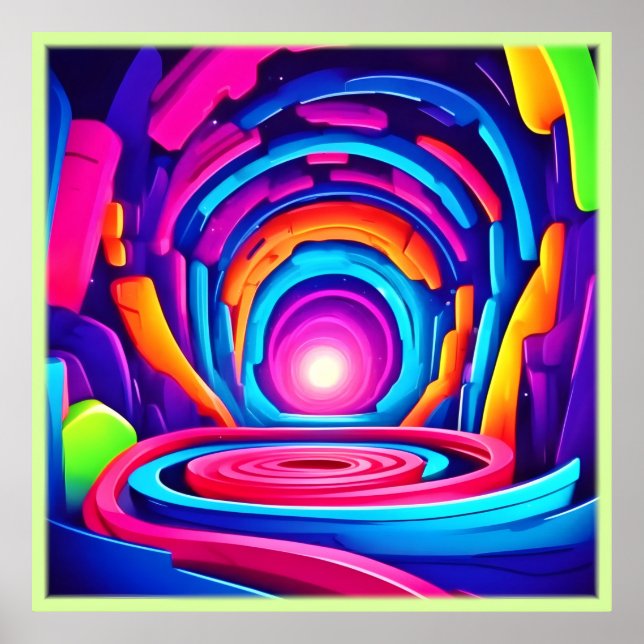 Vibrant Geometric Neon Art-tunneldesign Poster (Framsidan)