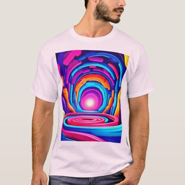 Vibrant Geometric Neon Art-tunneldesign T Shirt (Framsida)