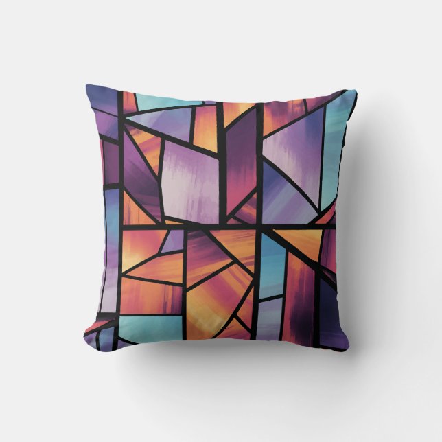 Vibrant Geometric Stached Glass Art Kudde (Framsida)