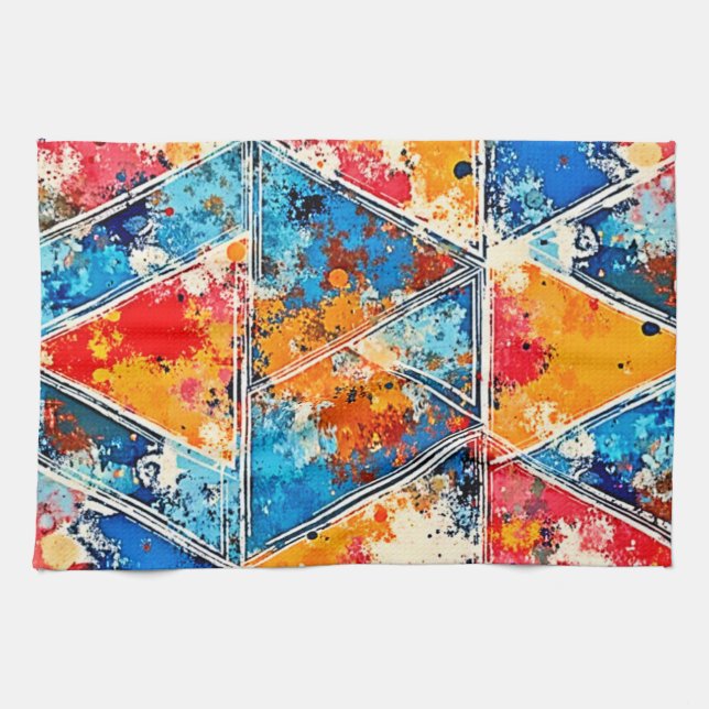 Vibrant Geometric Stänk Art Kökshandduk (Horisontell)