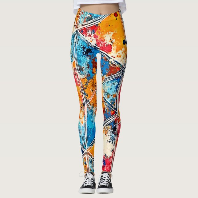 Vibrant Geometric Stänk Art Leggings (Framsida)