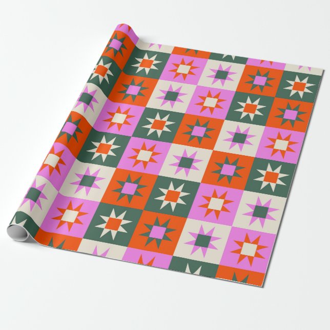 Vibrant Geometric Star Mönster Presentpapper (Utrullad)