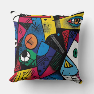 Vibrant geometrisk kubist Abstract Design Kudde