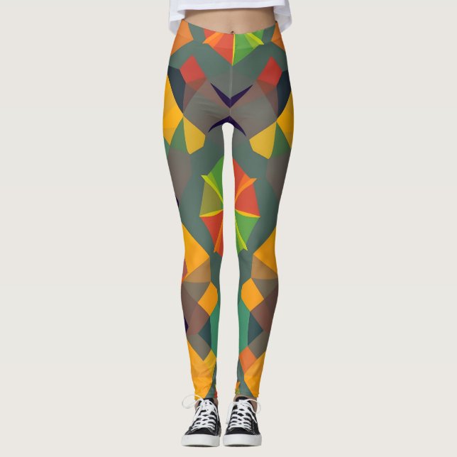 Vibrant geometrisk legering - färgstark hemdekan D Leggings (Framsida)