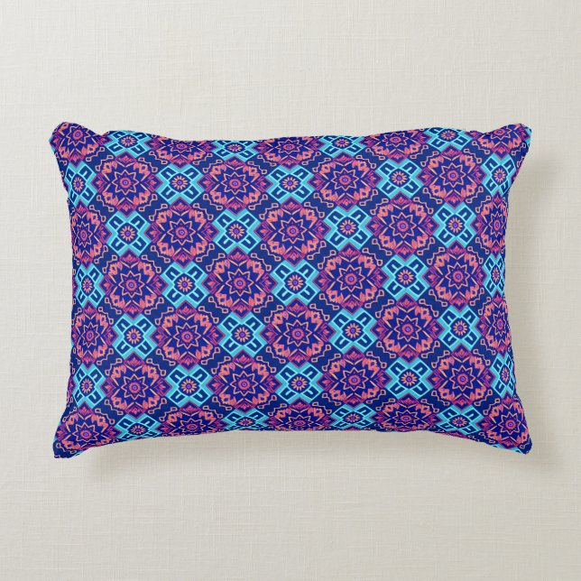 Vibrant geometriskt Blommönster Prydnadskudde (Framsidan)